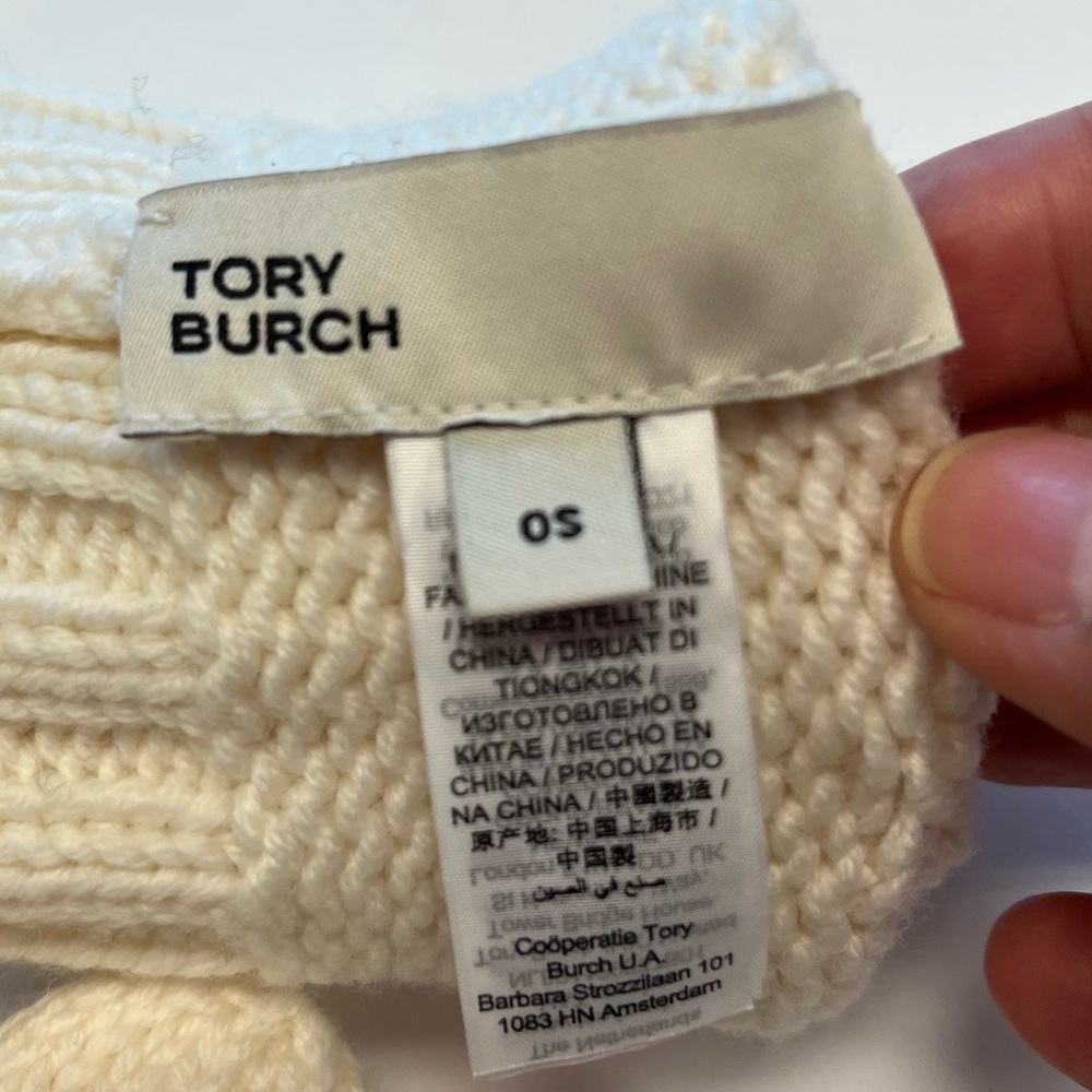 Tory Burch Cream Ribbed Merino Mittens OS‎ - Picture 3 of 4